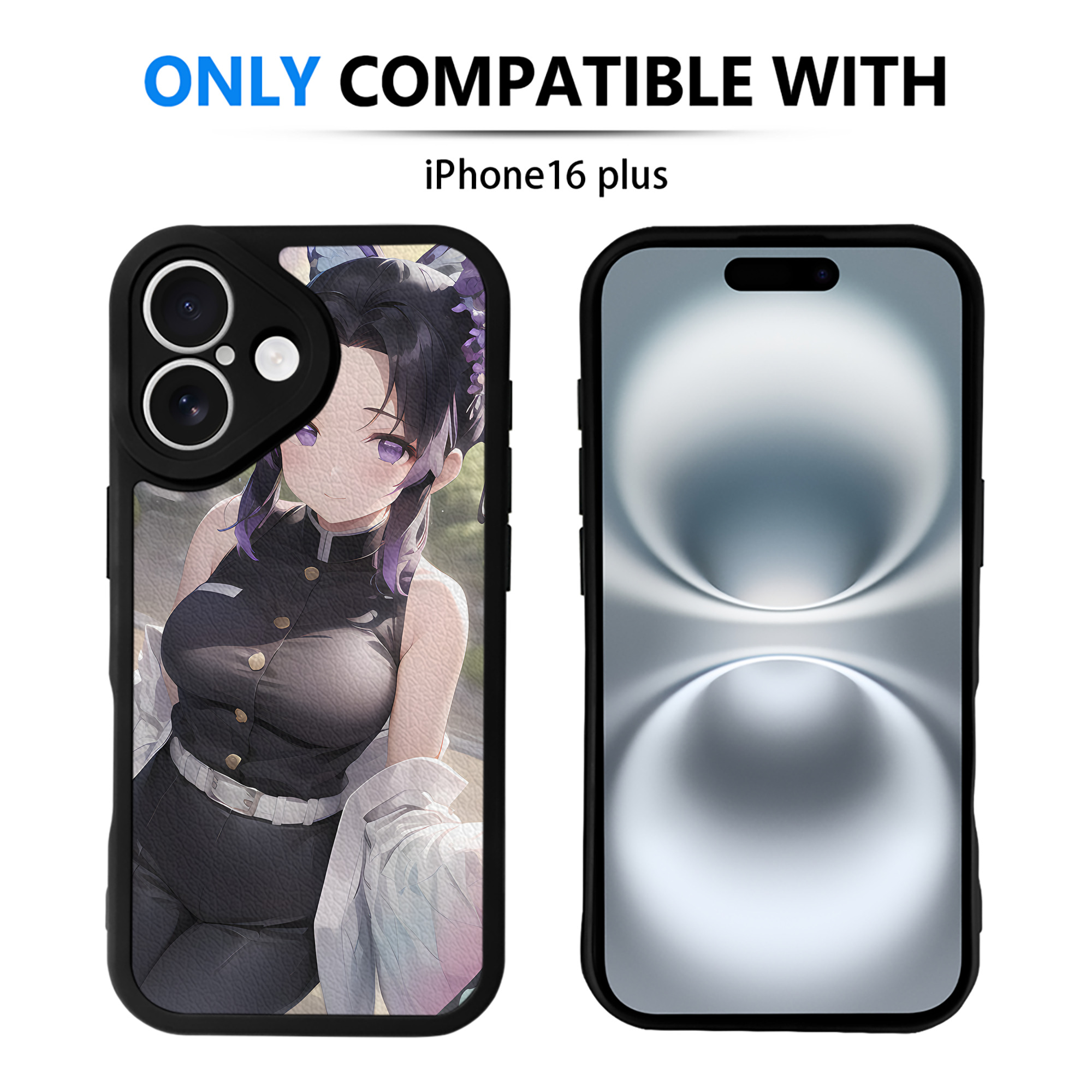 （画像用） 鬼滅の刃（きめつのやいば）蟲柱-胡蝶 しのぶ／こちょう しのぶ Kochou Shinobu 【iPhone 16シリーズ対応】シリコンスマホケース（レザー調） 材質：シリコン